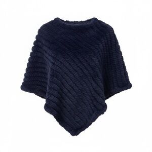 Diana Rosh Navy Poncho Rex Rabbit Fur
